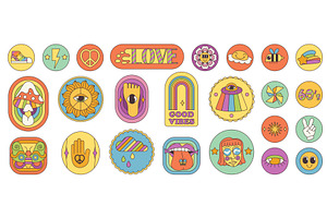 Groovy cartoon psychedelic stickers, an Object Illustration by Lemberg Vector