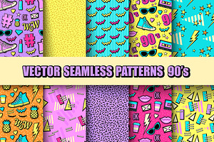 Vector seamless patterns 80s, 90s