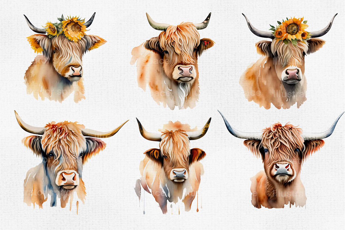Highland cow, Highland cow 25 PNG, an Animal Illustration by Illustrator Space (Photo 3 of 6)