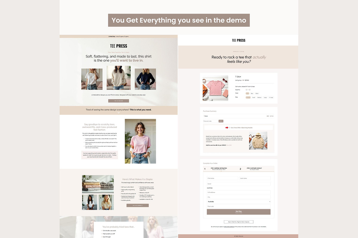 Systeme.io Tee Press Physical Funnel, a Landing Page Template by Hayley's Digital Hub (Photo 7 of 10)