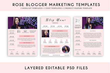 Rose Blogger Marketing Template Pack, a Stationery Template by Minty Fox Designs 