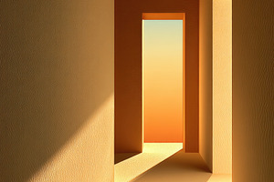 Minimal Golden Corridor with Sunlight and Open Doorway, a Background Photo by José Manuel Gelpi