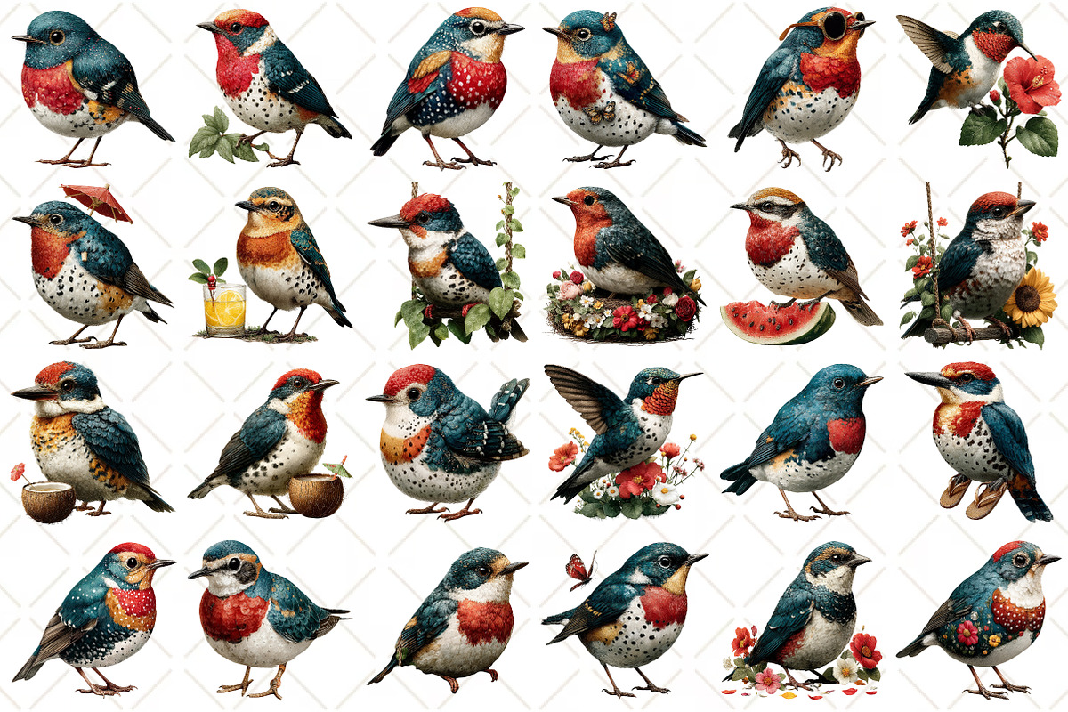 Whimsical Summer Bird Clipart, an Illustration by Black Bird Studio (Photo 2 of 5)