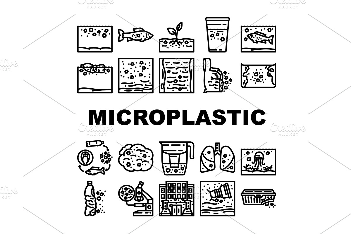 microplastic pollution ocean icons, an Animal Illustration by pikepicture