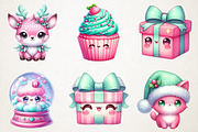 Kawaii Pink Mint Christmas Clipart, an Illustration by RobertsArt (Thumbnail 2 of 7)