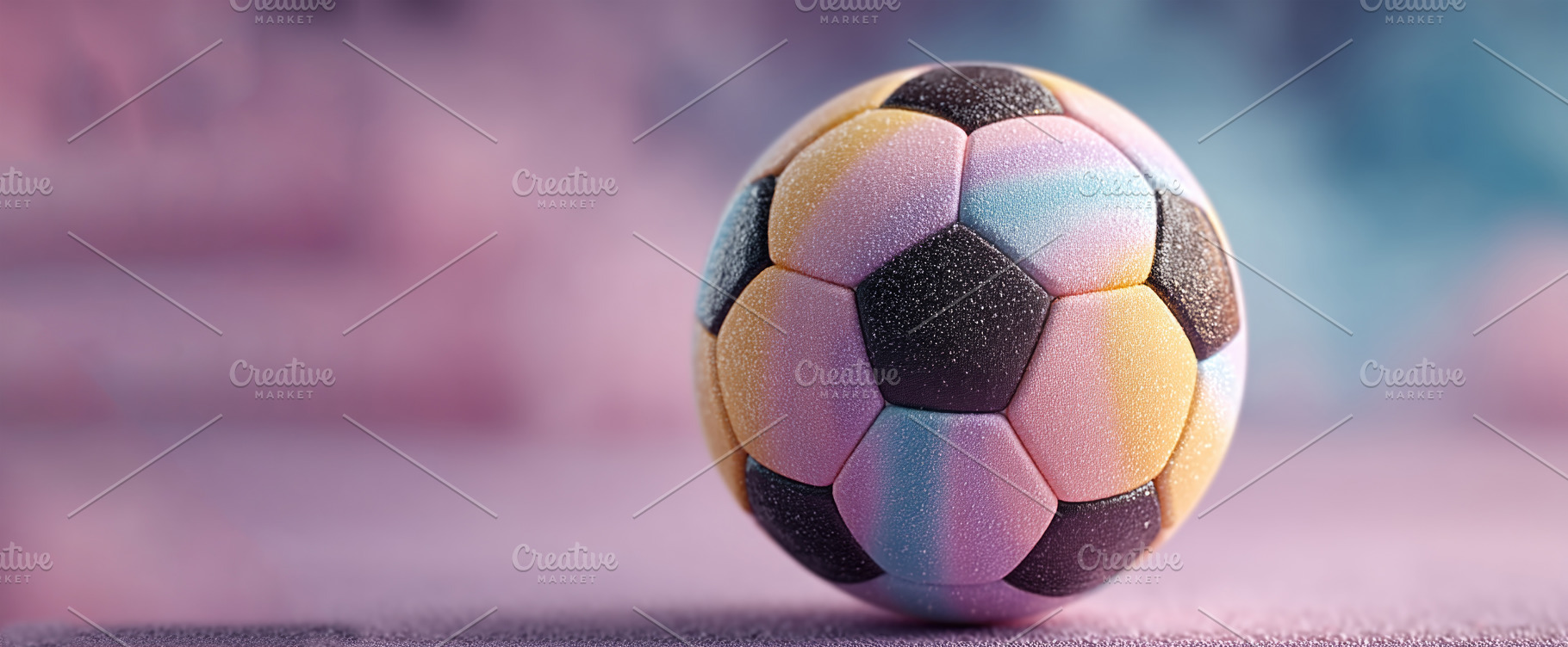 Pastel Gradient Soccer Ball on Soft Pink Blue Background with Co, a Sports & Recreation Photo by José Manuel Gelpi