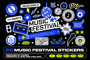 29 Music Festival Stickers & Element