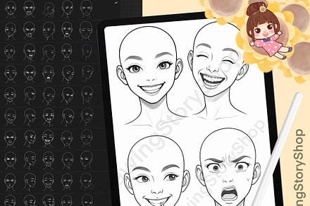 240 Procreate face female Brushes, a Brush Add-On by DrawingStoryShop