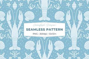 Blue Crawfish Seamless Pattern