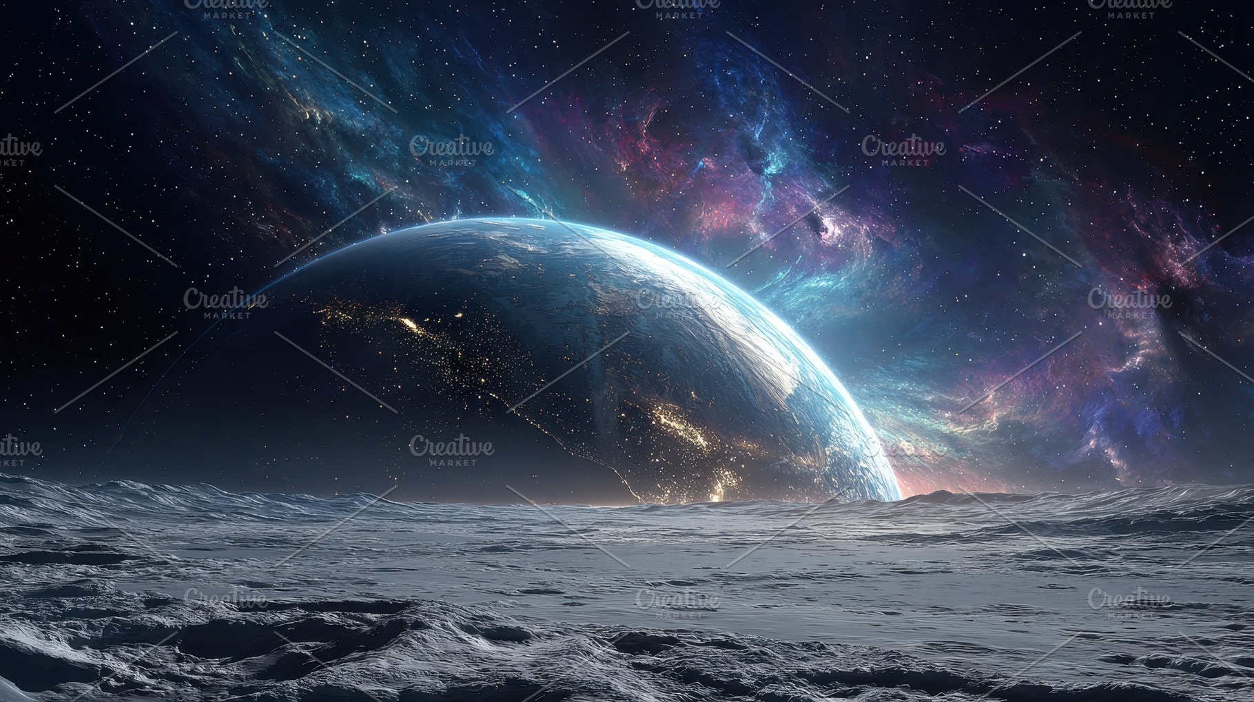 Alien Planetrise Stunning Space Scen, a Photo by Pixeness Studio
