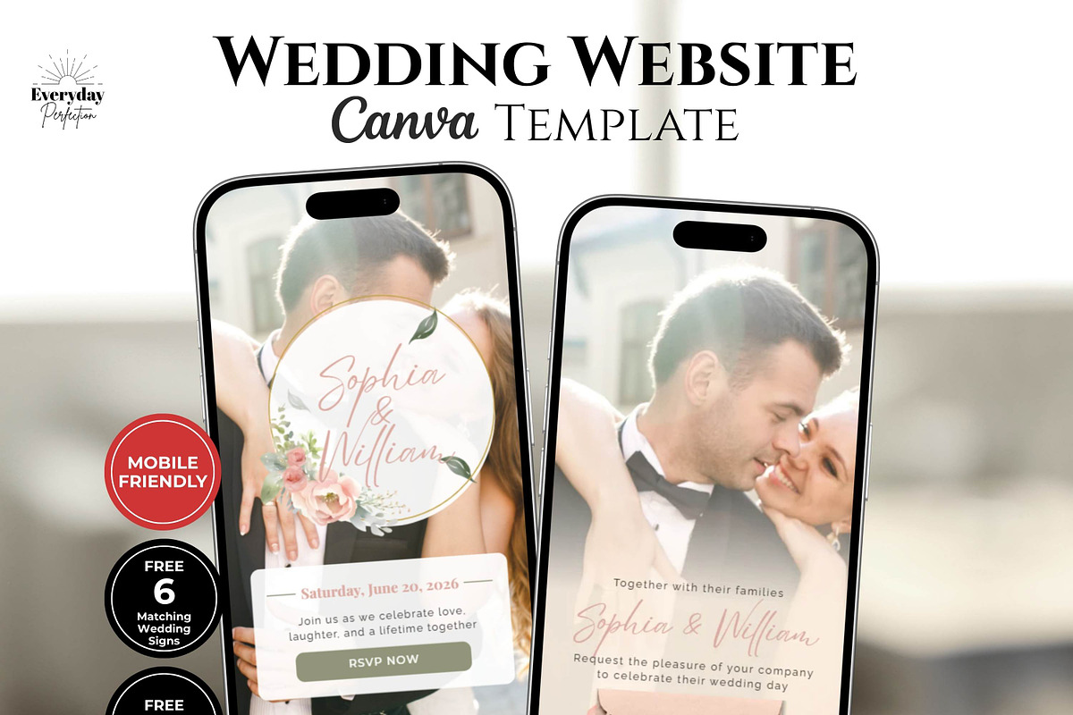 Pink Rose Wedding Website Invitation, a Landing Page Template by Everyday Perfection (Photo 1 of 10)