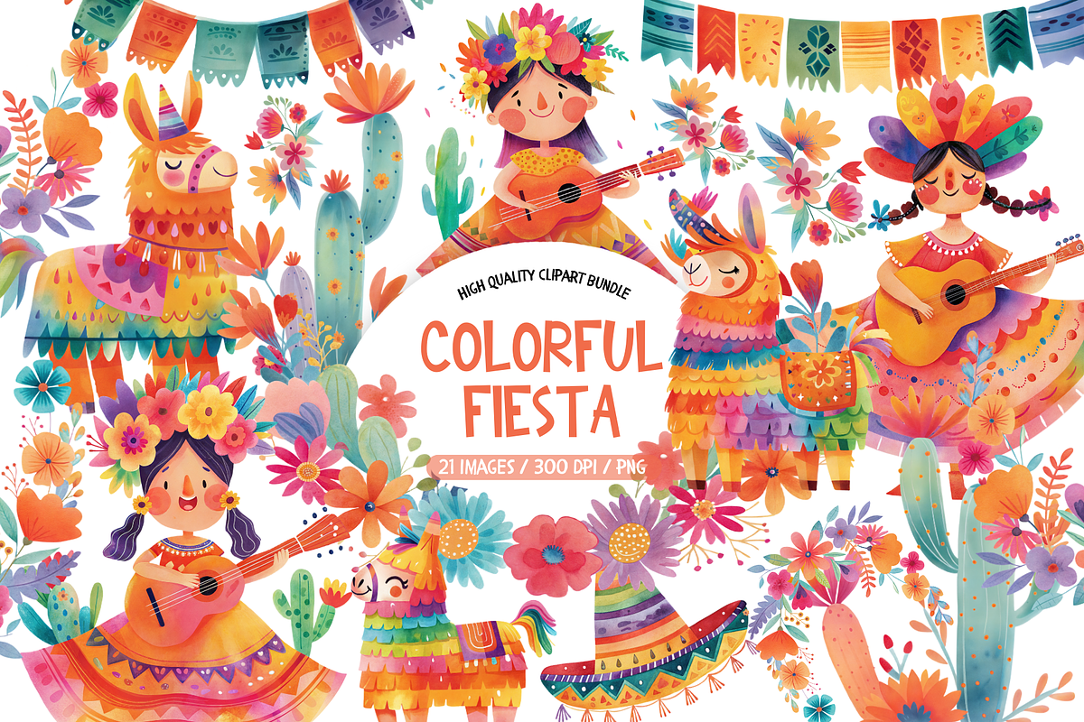 Watercolor Fiesta Graphics, an Illustration by TatiMockup (Photo 1 of 4)