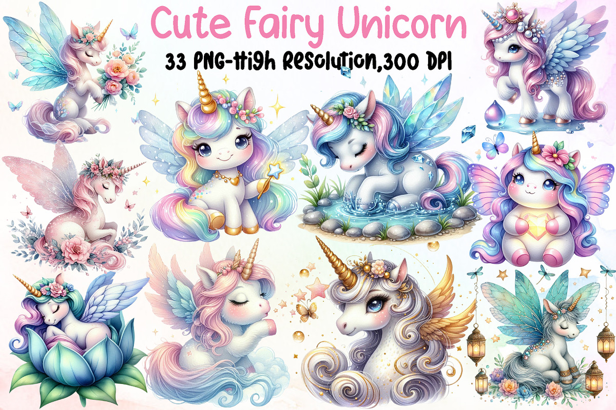 Cute Fairy Unicorn Sublimation Clipa, an Illustration by Sublimation Artist (Photo 1 of 6)
