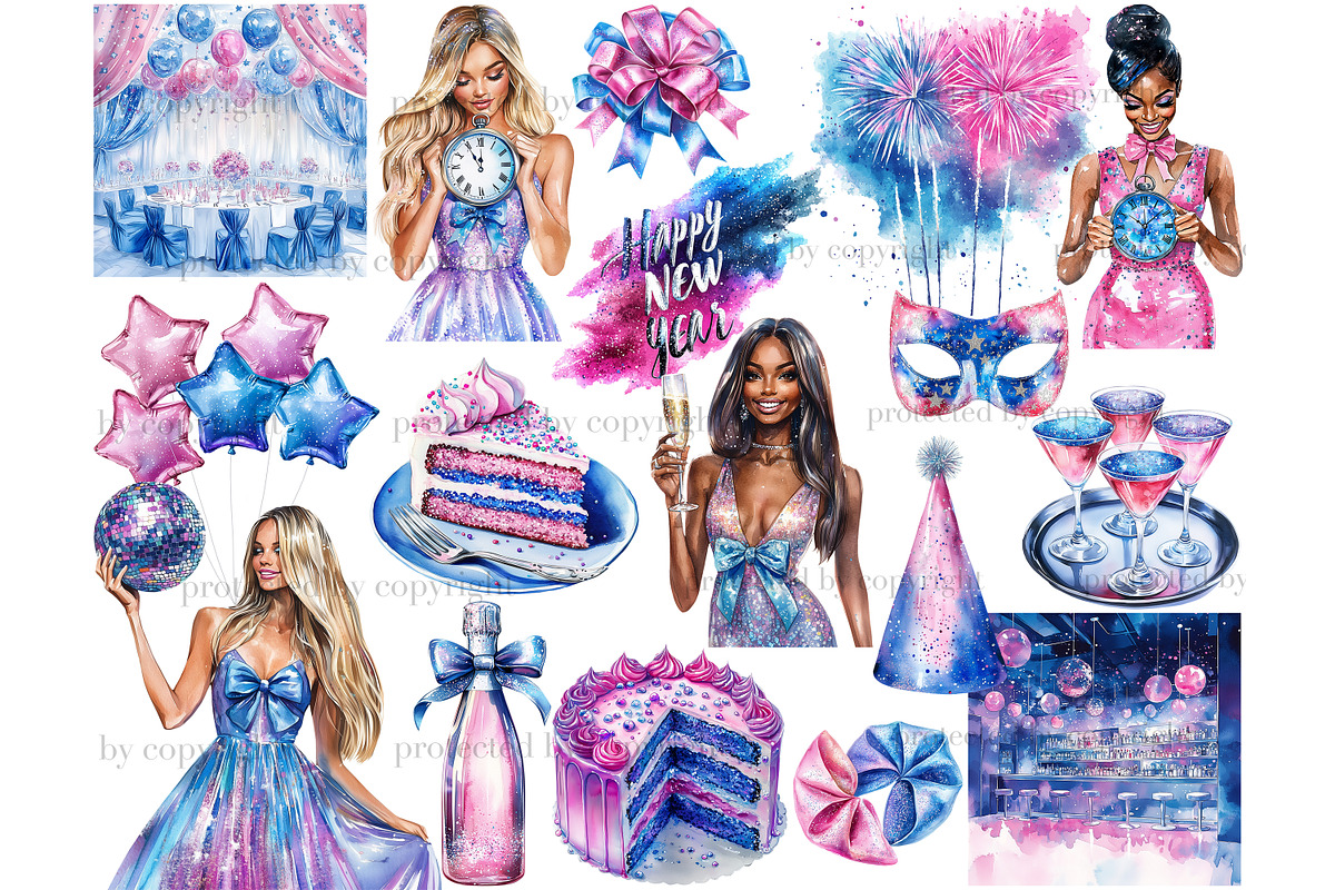 Bright New Year Clipart, a Seasonal Illustration by GlamArtZhanna (Photo 4 of 6)