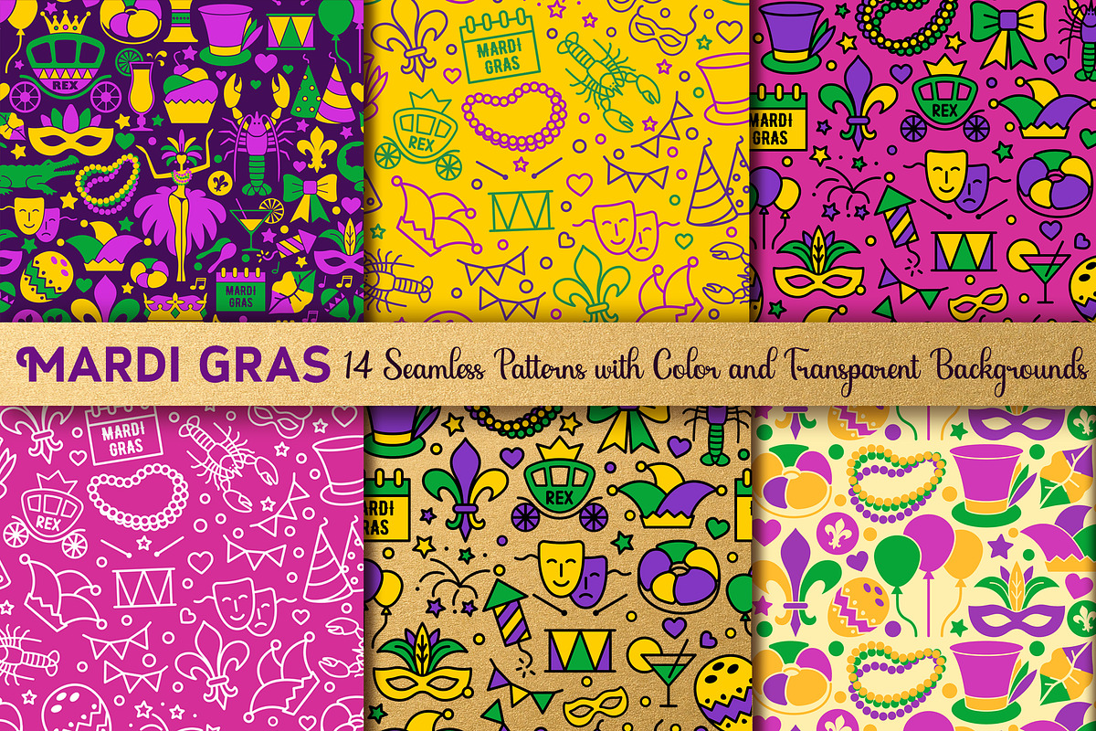 Mardi Gras Graphics Bundle, a Pattern Graphic by KlavaProDesign (Photo 4 of 7)