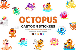 Octopus Cartoon Sticker Set, an Emoji Icon by Vectors Market