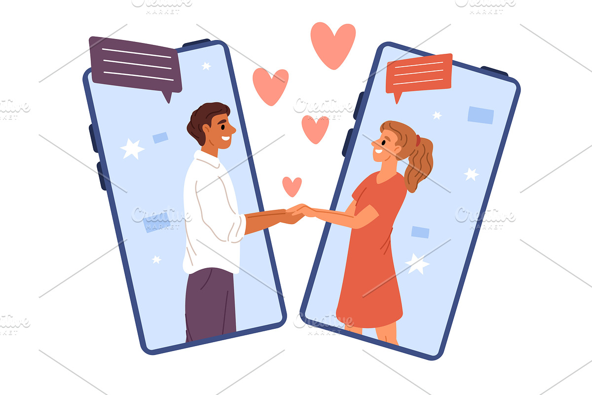 Man and woman meet online using, a Technology Illustration by Vectorbuum