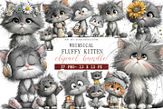 Whimsical Fluffy Kitten Clipart, an Illustration by DreamArtGraphic (Thumbnail 1 of 4)