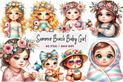 Summer Beach Baby Girl Clipart, a Seasonal Illustration by DreamArtGraphic (Thumbnail 1 of 4)