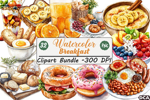 Watercolor Breakfast Clipart Png, an Illustration by DreamCafeArt