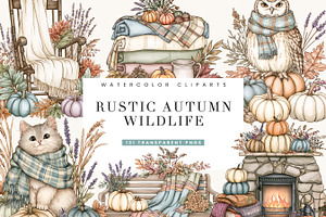 Rustic Autumn Wildlife Clipart, an Object Illustration by BusyDaydesign
