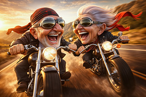 Happy Cartoon of an Elderly Couple o, a Person Photo by angellodeco