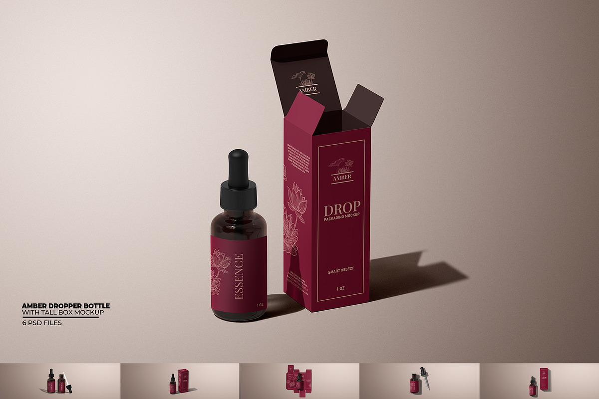 Amber Dropper Bottle with Box Mockup, a Packaging Mockup by Sheikhadesign (Photo 1 of 12)