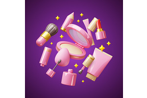 Cartoon 3d flying makeup icons, an Object Illustration by YummyBuum