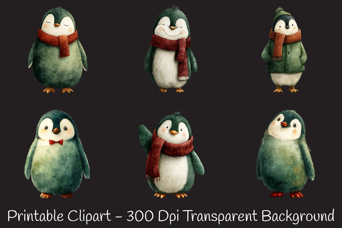 Christmas Penguin Watercolor Clipart, an Illustration by RobertsArt (Photo 4 of 7)