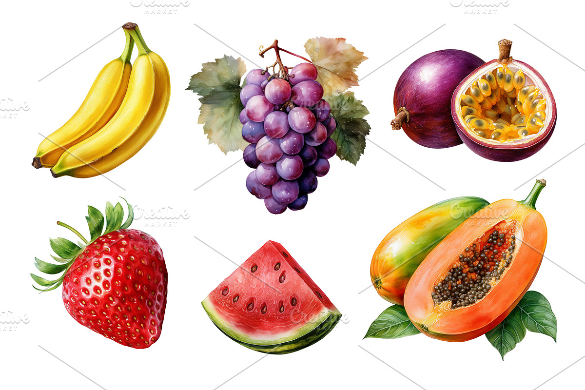 Watercolor Summer Fruit PNG Clipart., a Food Illustration by kaisorn (Photo 2 of 5)