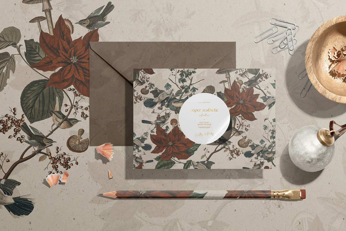 Christmas Flowers and Birds Pattern, a Pattern Graphic by paper aesthetic (Photo 6 of 7)
