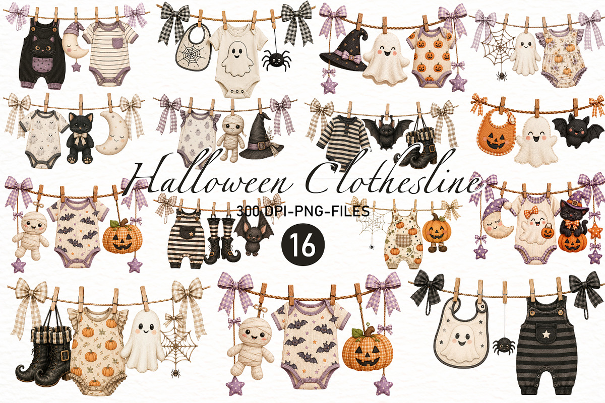 Halloween Clothesline Clipart PNG, a Seasonal Illustration by Designworld (Photo 1 of 5)