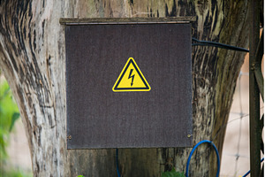 Electrical shock , warning sign on, an Industrial Photo by COLORFUL