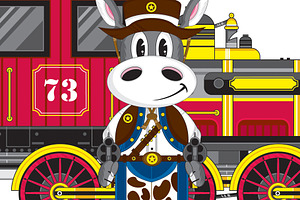 Cartoon Donkey Cowboy & Train