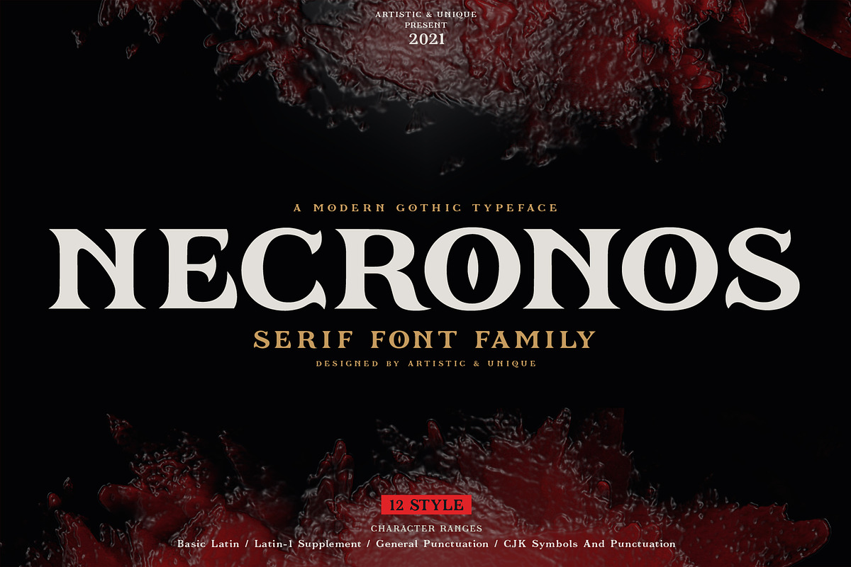 Necronos - Serif font family, a Serif Font by Artistic & Unique (Photo 1 of 15)