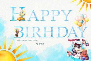 Birthday. Watercolor font.PNG, a Serif Font by ElliaArt