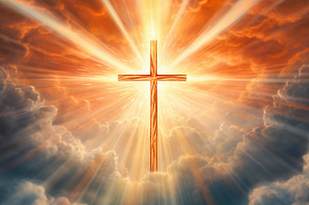 The cross of God in the rays of sun