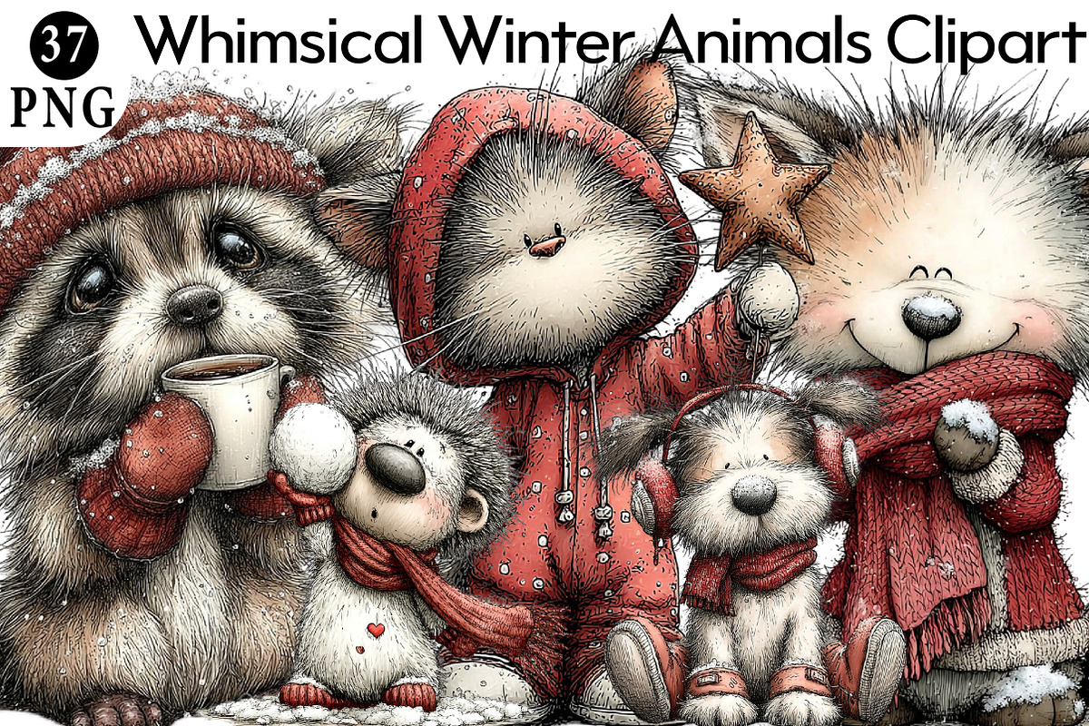 Whimsical Winter Animals Clipart Png, an Illustration by Daily.Designs (Photo 1 of 8)