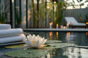 Tranquil spa setting by the pool, a Photo by Pavel_design