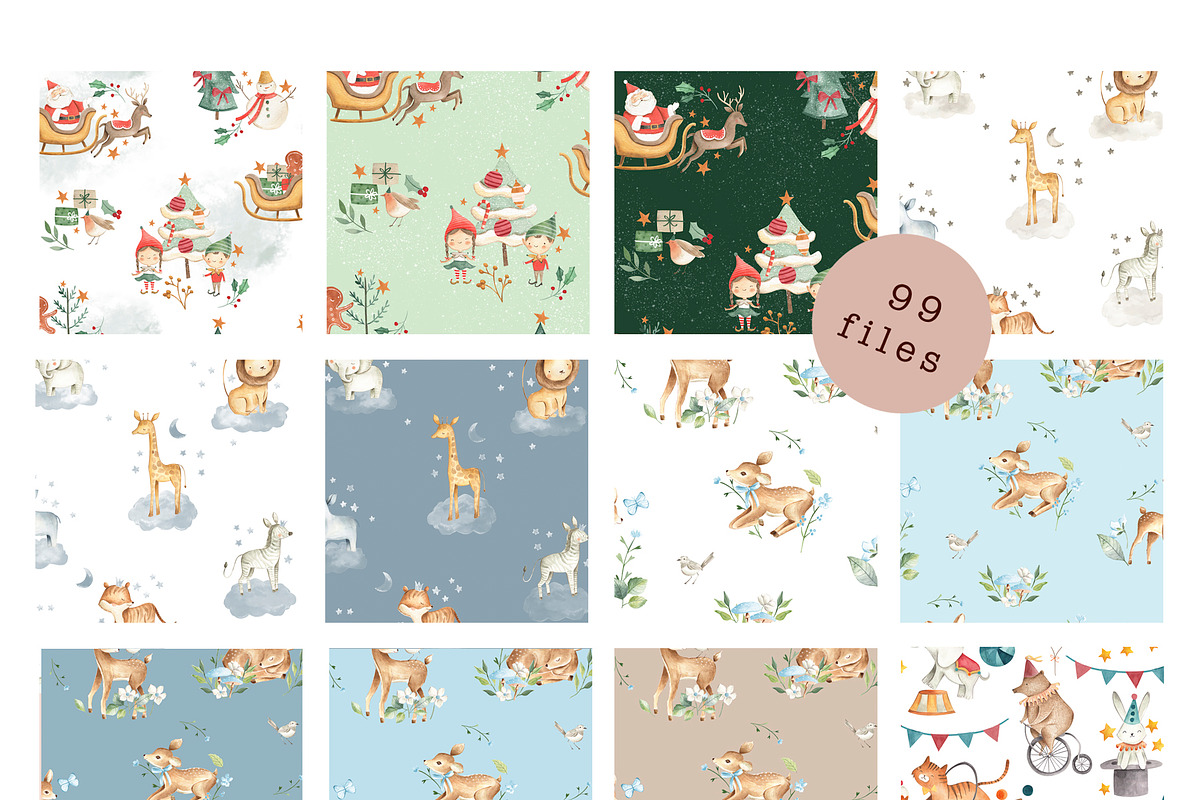 BUNDLE #1- Watercolor Patterns, an Animal Illustration by Flora+Bear (Photo 2 of 10)