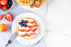 Breakfast waffles for Independence Day, decorated in American fl, a Food & Drink Photo by Rimma
