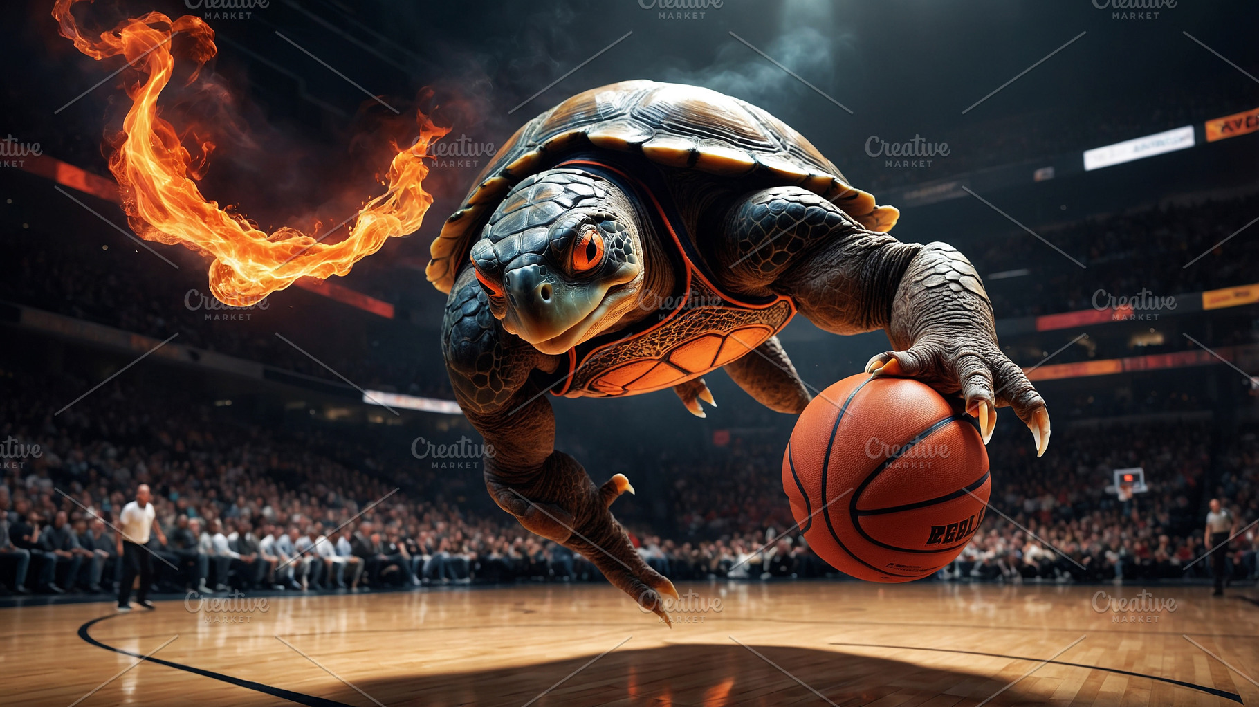 Turtle with Flaming Tail Playing Bas, a Sports & Recreation Photo by Stock Shape