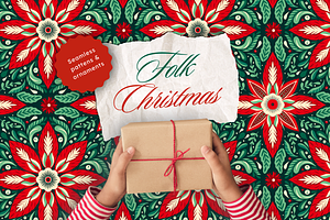 Folk Christmas Pattern and Ornaments