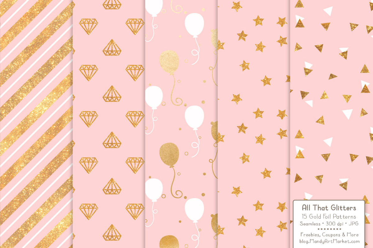 Soft Pink Gold Foil Digital Papers, a Pattern Graphic by Amanda Ilkov (Photo 2 of 4)