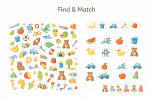 Find and match educational worksheet, a Photo by Dvoevnore photos