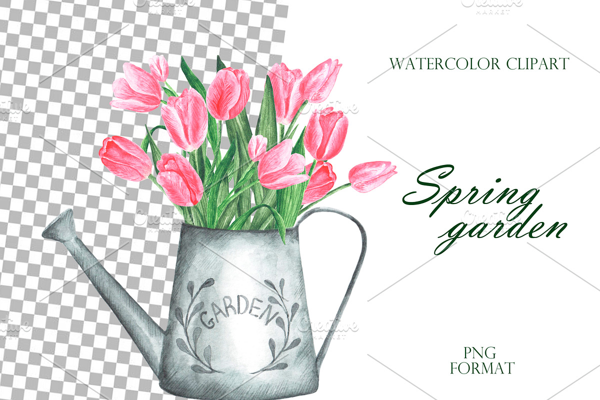 Pink tulips watercolor set. Flowers, an Illustration by SabinaWatercolorArt (Photo 10 of 14)