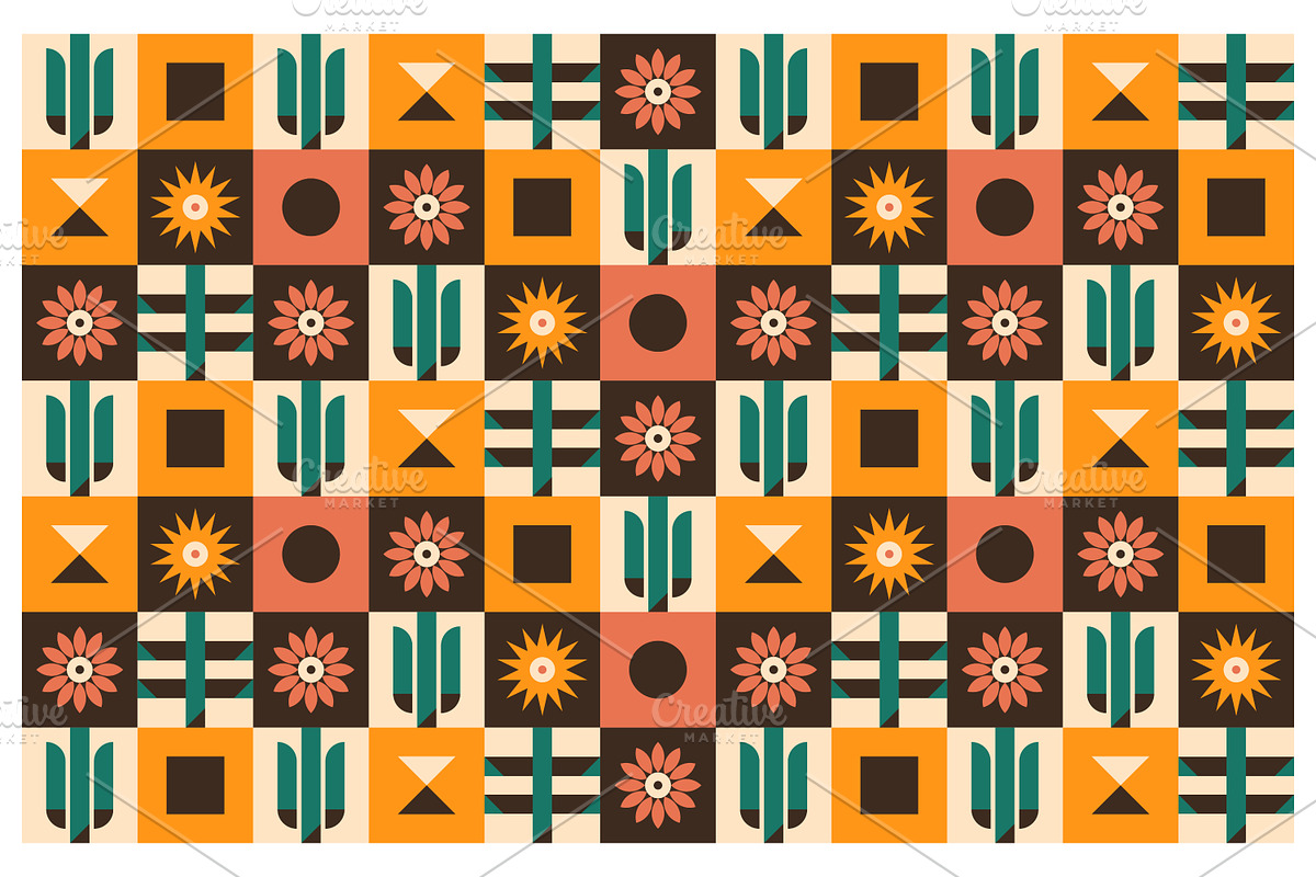 Retro Geometric Floral, a Pattern Graphic by Creative Backgrounds