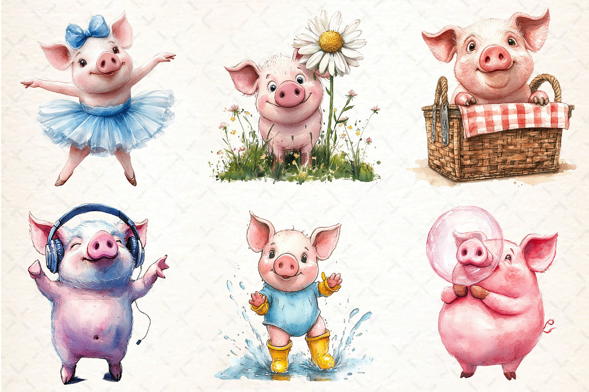 Funny Pink Pig Clipart Bundle, an Illustration by DreamCafeArt (Photo 4 of 9)