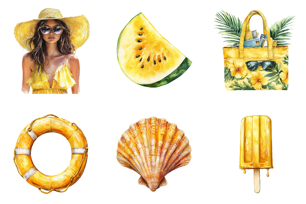 Watercolor Summer Vibe Clipart, an Illustration by SinaCreation (Photo 3 of 5)