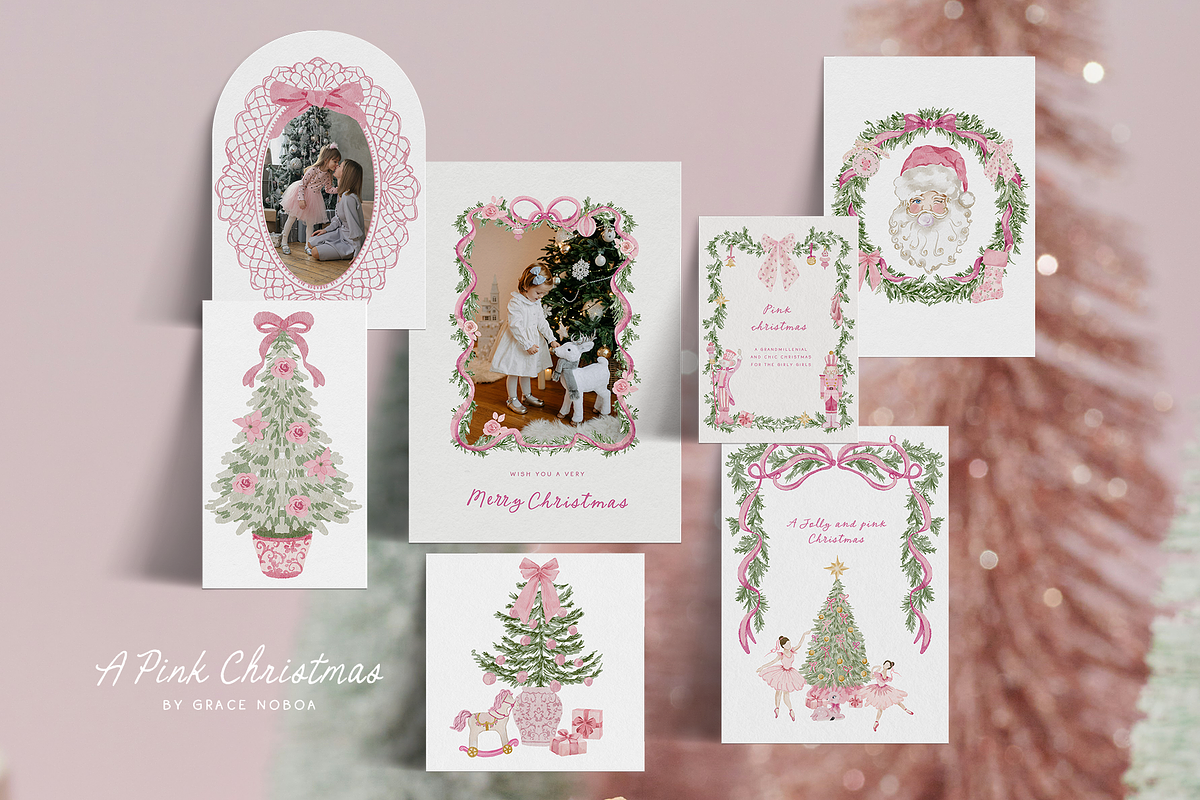 Watercolor pink christmas whimsy set, an Object Graphic by Grace Noboa Illustrations (Photo 2 of 12)